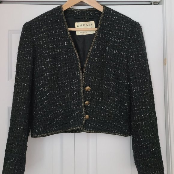 JAEGER UK Black & Gold Tweed Evening Jacket - Picture 1 of 11